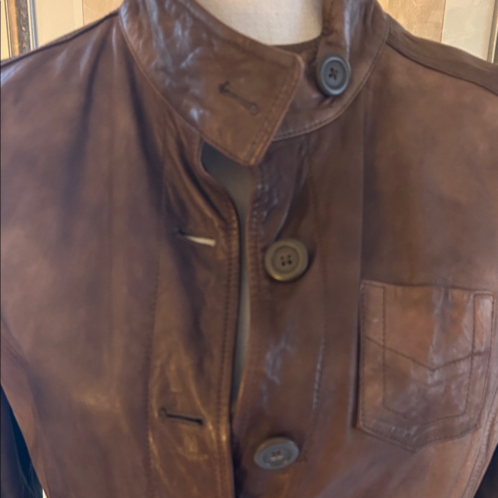 GAP Dark Brown Leather Button-Front Jacket like N… - image 3